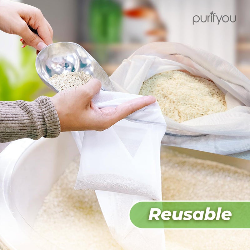 purifyou Set of 10 Reusable Mesh Produce Bags - Heavy Duty, Washable Farmers Market and Storage for Fruits, Vegetables, Groceries, Kitchen, and Home (Small) - Image 5