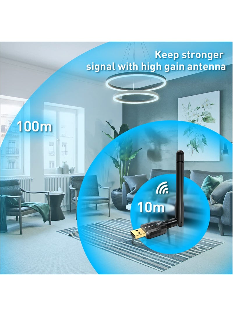 KASTWAVE Long Range USB Bluetooth 5.1 Adapter for PC Wireless Audio Dongle 328FT / 100M 5.1 Bluetooth Transmitter Receiver for Desktop Laptop PC with Windows 11/10/8/8.1/7 - Image 5