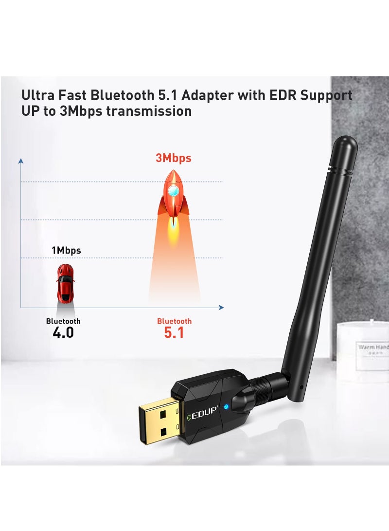 KASTWAVE Long Range USB Bluetooth 5.1 Adapter for PC Wireless Audio Dongle 328FT / 100M 5.1 Bluetooth Transmitter Receiver for Desktop Laptop PC with Windows 11/10/8/8.1/7 - Image 2