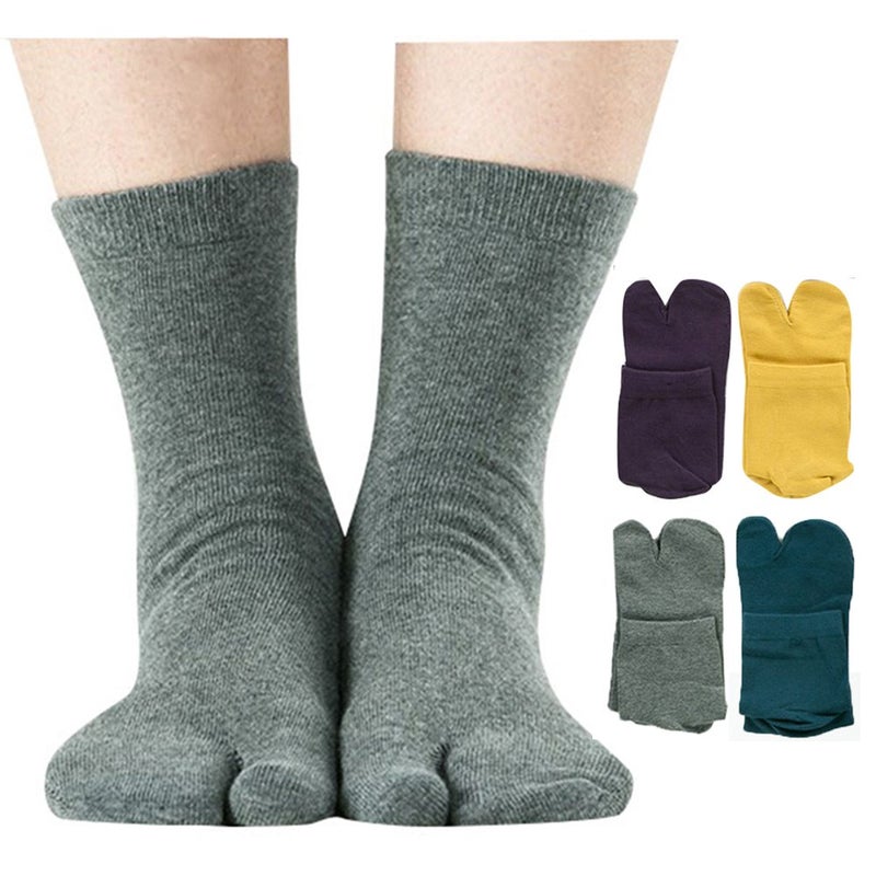 UBUMO Men's Flip Flop Socks Tabi Split Toe Geta Wicking Cotton Pack of 4 - Image 1