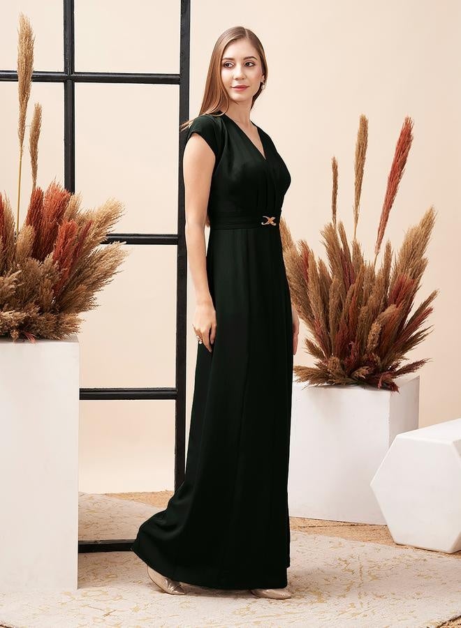 Mish Mish Textured V-Neck Maxi Dress with Centre Belt Detail  - Image 3
