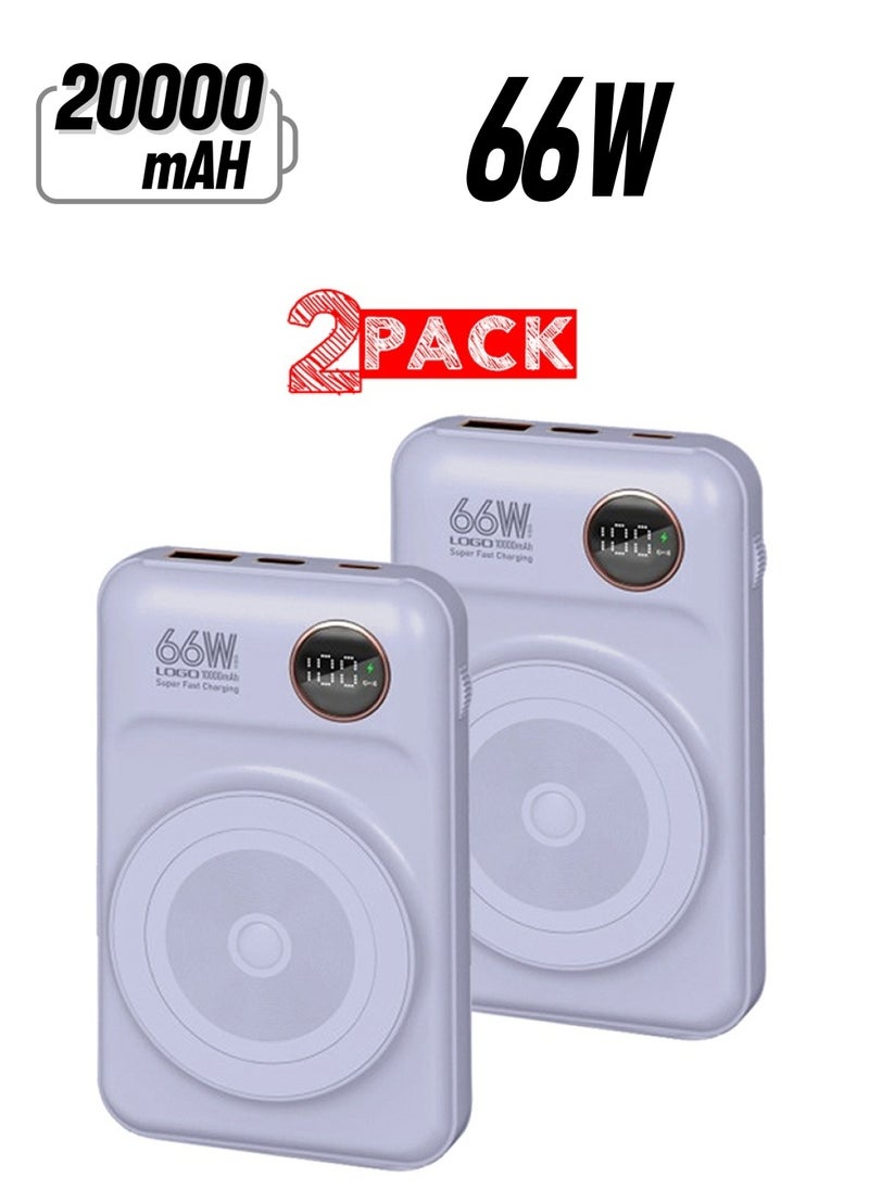 KALIO - 2Packs Power Bank Fast Charging 20000mAh Magsafe 66W for Lightning and Type-C Devices, Mobile Phones, Tablets / Purple - Image 1