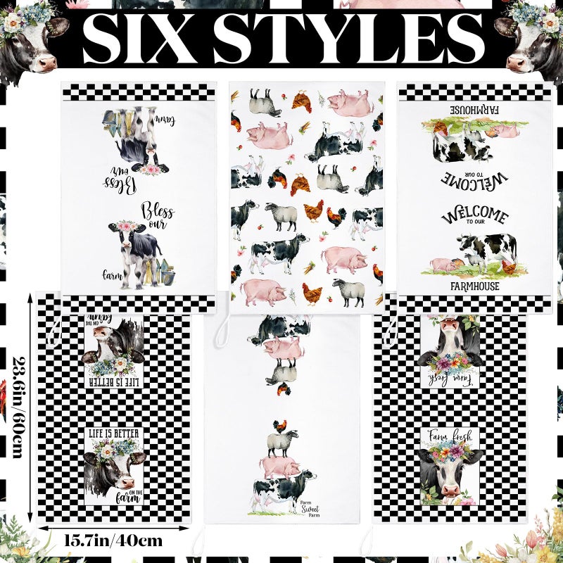 FuWeave 6 Pcs Christmas Cow Kitchen Towels Dish Hand Tea Towels Farm Animal Cow Vintage Rustic Tea Wash Cloth Gifts for Farmhouse Kitchen Baking Cooking Bathroom Christmas Decor, 16 x 24 Inch - Image 3