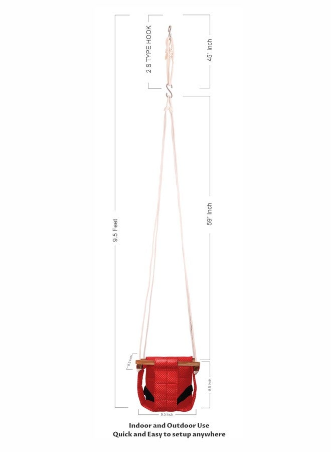 Ashish Kids/Indoor/Outdoor Swing - Baby & Toddler (8-36 Months), Cotton & Wood, 114" H x 8.5" L (Red) - Image 5