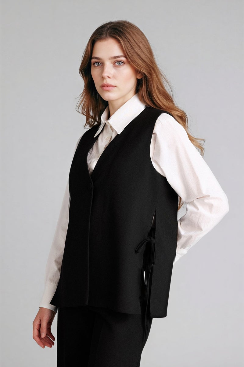 DeFacto Black Woman Relax Fit V-Neck Vest Casual - Image 3