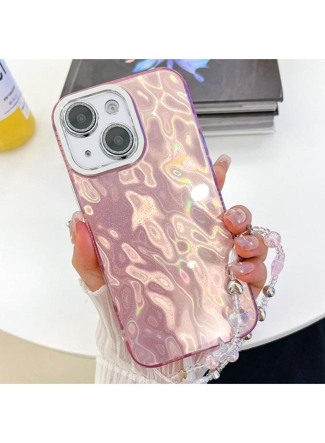 The Bros Case For iPhone 15 Plating Glitter Texture Chain Wristband TPU Phone Case with Lens Film
