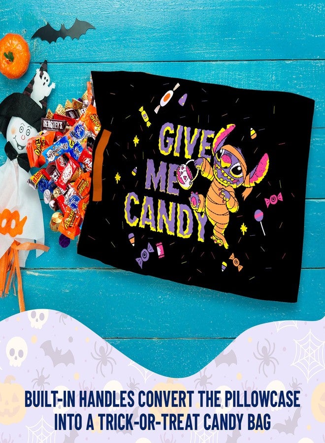Jay Franco Halloween Trick or Treat Candy Bag - Reversible Pillowcase with Handles, Standard 20 x 30 Inch Pillow Cover, Black - Lilo & Stitch - Image 4