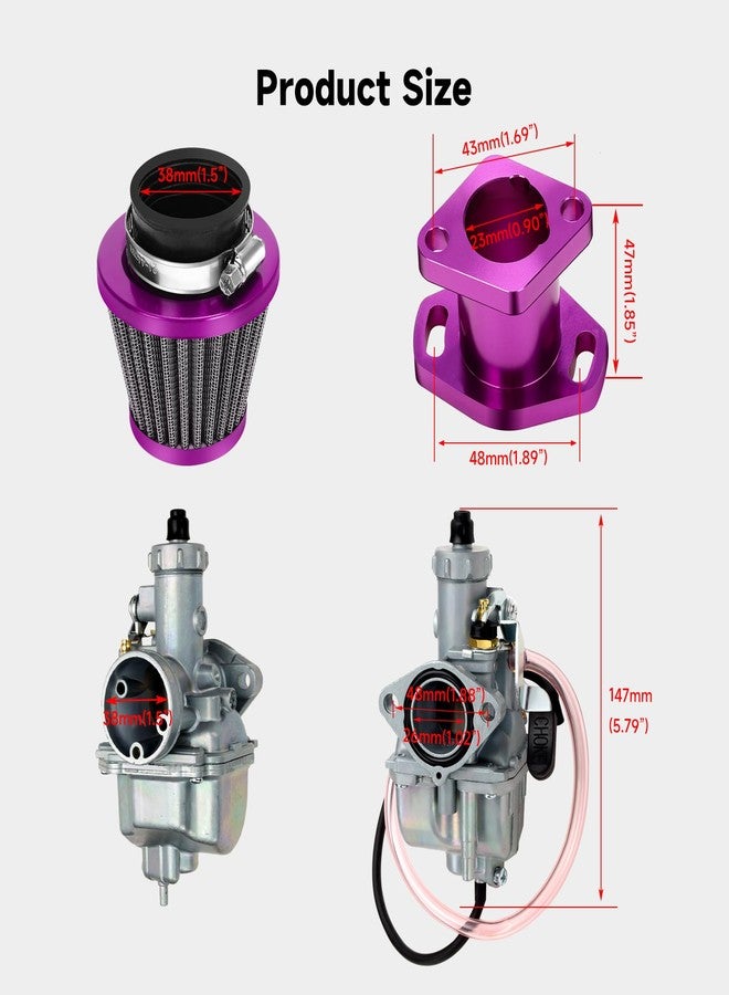 FVRITO طقم مكربن FVRITO Performance سعة 212 سم مكعب VM22 مع فلتر هواء ومشعب سحب لدراجات Predator 212 و Coleman CT200U و BT200X الصغيرة و KT196 و Go Kart و Baja Warrior و GX160 و GX200 سعة 196 سم مكعب، قطع غيار سباقات باللون الأرجواني - Image 3