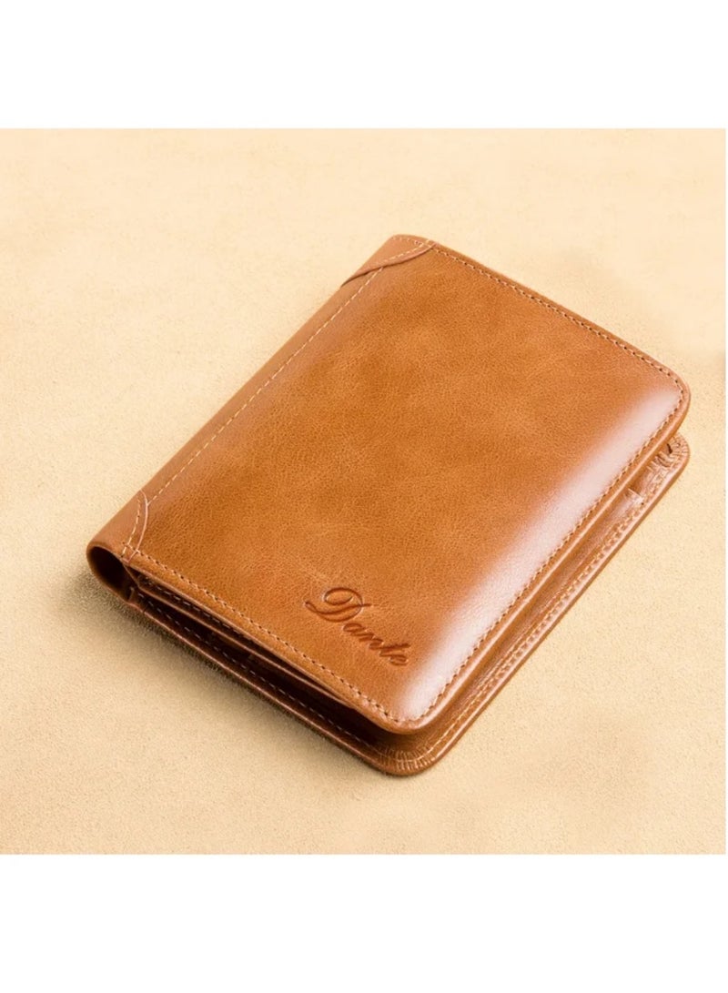 Dante Men's Wallet Vertical Top Layer Cowhide Anti-theft Card Demagnetization Genuine Leather Wallet - Image 1