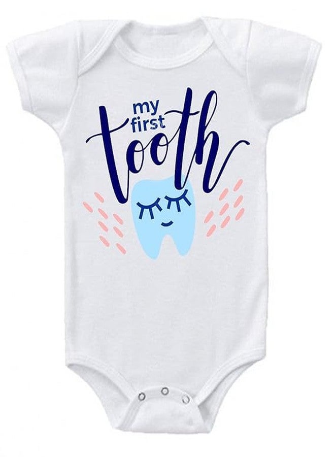 American Apple Baby Bodysuits Newborn Half Sleeve Envelope Neck Cotton Blend Cute My First Teeth, My First Tooth Printed Rompers For Baby Boy & Girl (0-3 Months, Modern, My First Tooth 5)