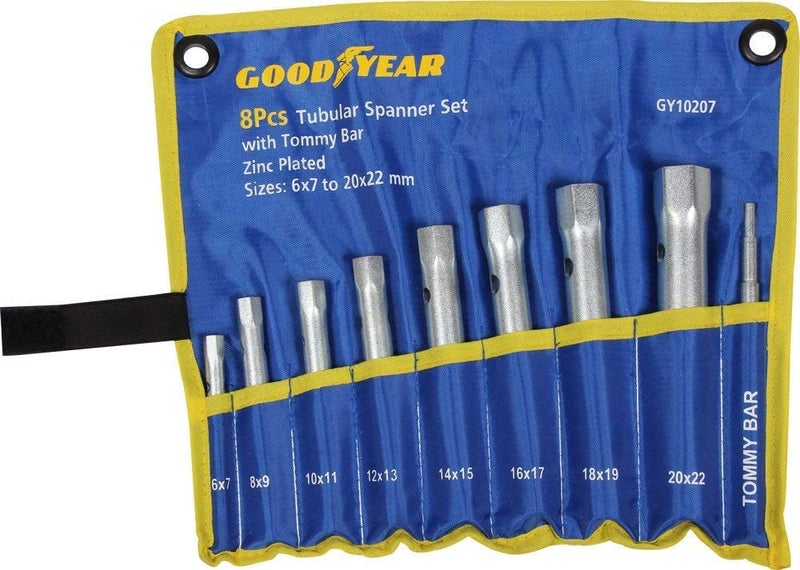 GOODYEAR مجموعة مفاتيح أنبوبية معدنية من جوديير مع بار تومي فضي 9 قطع - Image 1