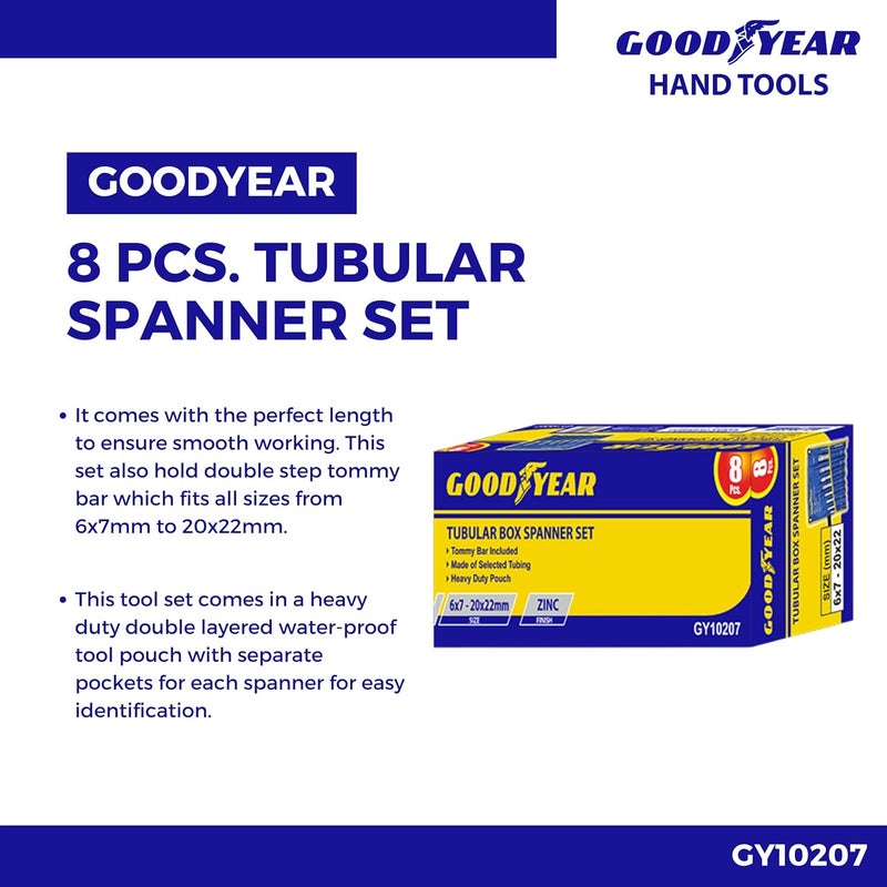 GOODYEAR مجموعة مفاتيح أنبوبية معدنية من جوديير مع بار تومي فضي 9 قطع - Image 3