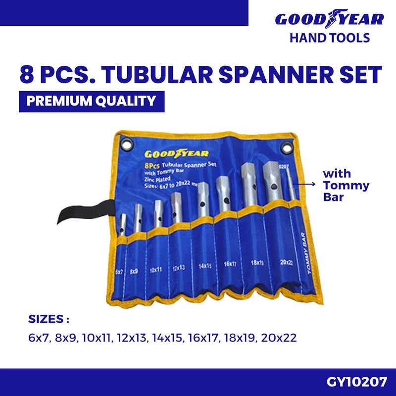 GOODYEAR مجموعة مفاتيح أنبوبية معدنية من جوديير مع بار تومي فضي 9 قطع - Image 4