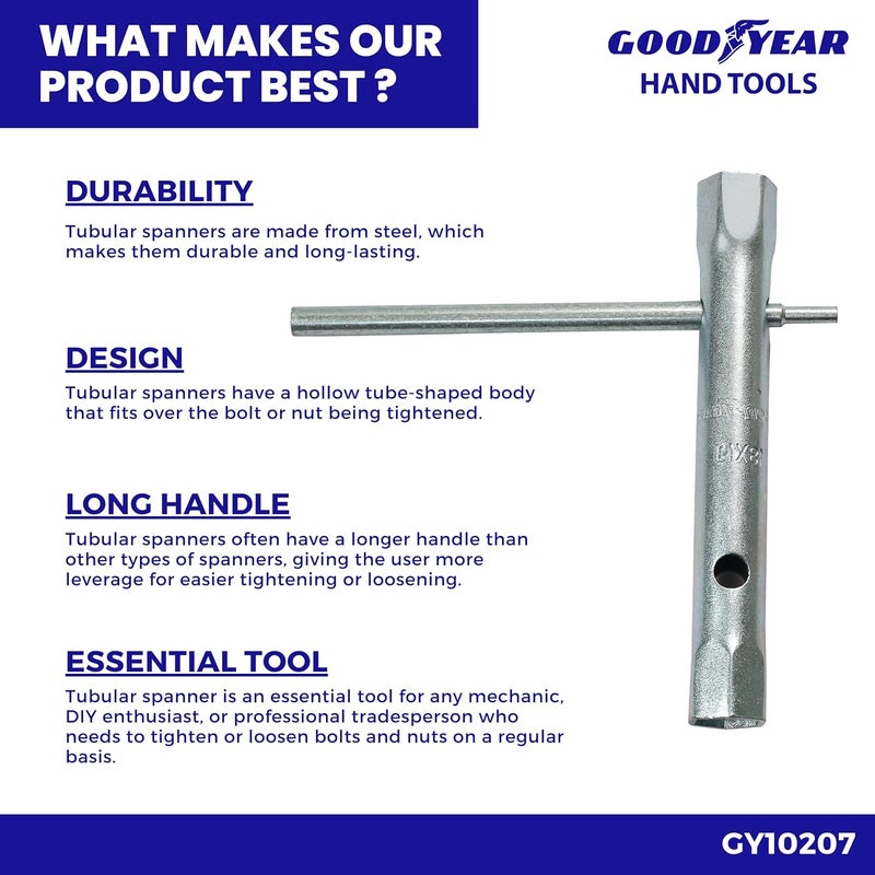 GOODYEAR مجموعة مفاتيح أنبوبية معدنية من جوديير مع بار تومي فضي 9 قطع - Image 5