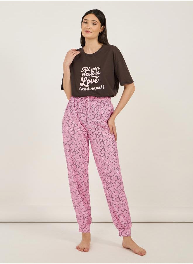 Styli - All You Need Is Love Dropped Shoulder T-Shirt & Heart Pyjama Set - Image 1