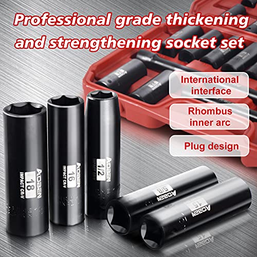 AOBEN 3/8-Inch Drive Impact Socket Set, 49 Pieces,6 Point (5/16" - 3/4", 8mm - 22mm), Deep/Shallow, Includes 3", 6" Extension bars, Universal Joint, 1/2" to 3/8" adaptor, 3/8" Inch Socket Adapter - Image 4