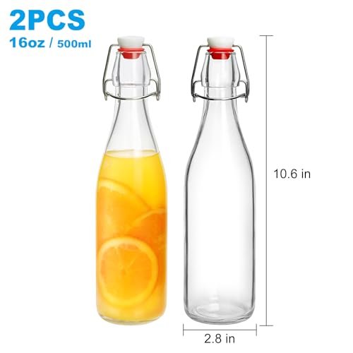 JOBVERT 2 Pack Swing Top Glass Bottles 16oz, Flip Top Glass Bottle with Airtight Lid for Fermentation, Kombucha, Mead, Vanilla Extract, Coquito, Vinegar, Beer, Kefir, Wine, Soda, Juice, Oil for Home Brewing - Image 2