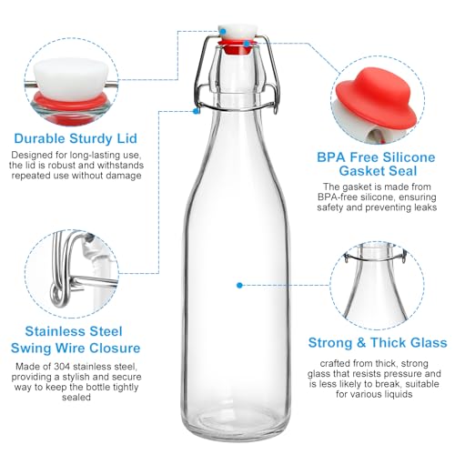 JOBVERT 2 Pack Swing Top Glass Bottles 16oz, Flip Top Glass Bottle with Airtight Lid for Fermentation, Kombucha, Mead, Vanilla Extract, Coquito, Vinegar, Beer, Kefir, Wine, Soda, Juice, Oil for Home Brewing - Image 3