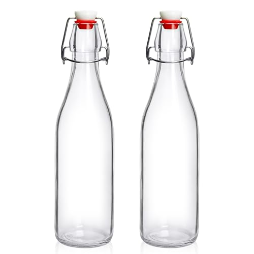 JOBVERT 2 Pack Swing Top Glass Bottles 16oz, Flip Top Glass Bottle with Airtight Lid for Fermentation, Kombucha, Mead, Vanilla Extract, Coquito, Vinegar, Beer, Kefir, Wine, Soda, Juice, Oil for Home Brewing - Image 1