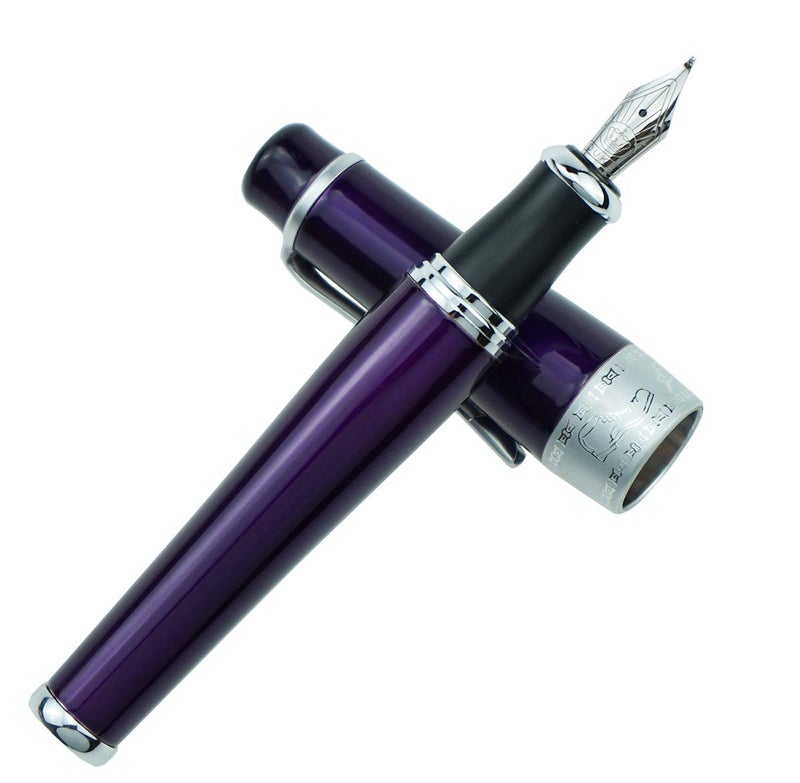 Asvine Luxury Purple Fountain Pen, Asian Calligraphy Bent Nib Fude Pen Fine to Broad Point by Duke Charlie Chaplin - Image 1