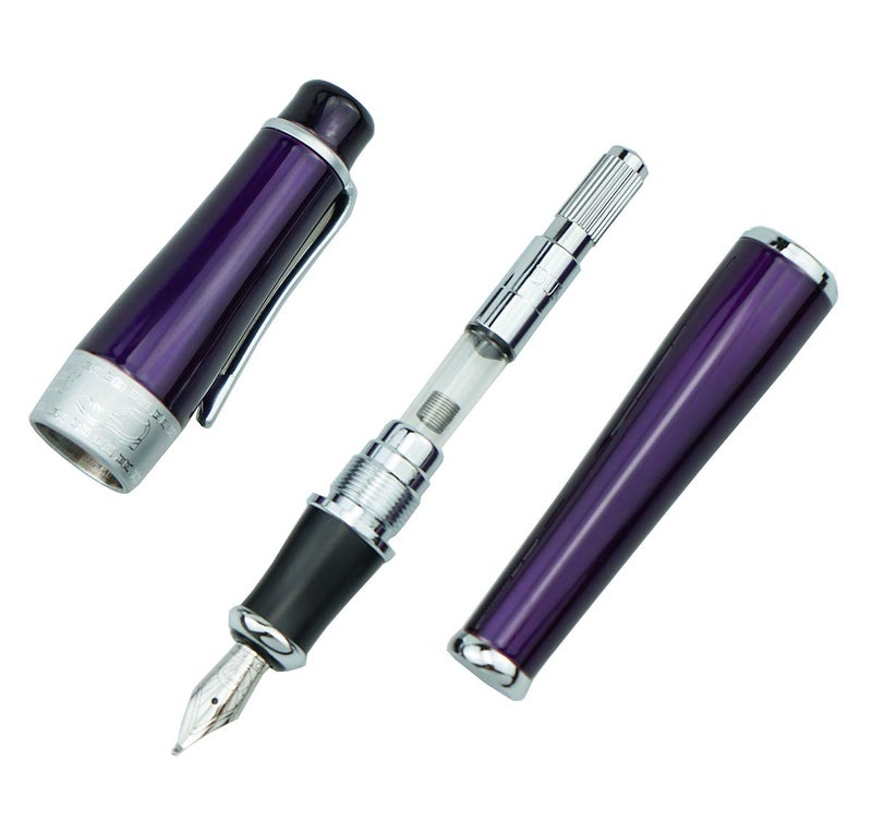 Asvine Luxury Purple Fountain Pen, Asian Calligraphy Bent Nib Fude Pen Fine to Broad Point by Duke Charlie Chaplin - Image 3