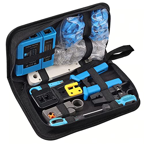 LipiWorld® Crimp Tool Kit Cat5 Cat5e Cat6 RJ45 Crimping Tool, 50PCS RJ45 Cat6 Pass Through Connectors, 50PCS Covers, Network Cable Tester, Wire Punch Down Cutter - Image 3