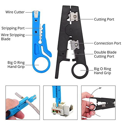 LipiWorld® Crimp Tool Kit Cat5 Cat5e Cat6 RJ45 Crimping Tool, 50PCS RJ45 Cat6 Pass Through Connectors, 50PCS Covers, Network Cable Tester, Wire Punch Down Cutter - Image 5