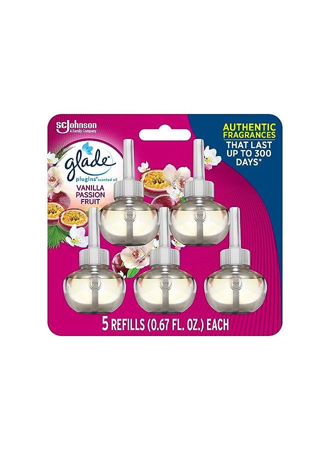 Glade PlugIns Refills Air Freshener, Scented and Essential Oils for Home and Bathroom, Vanilla Passion Fruit, 3.35 Fl Oz, 5 Count - Image 1