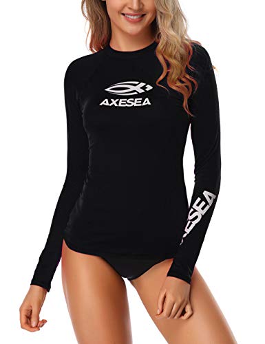 AXESEA Women Rash Guard Long Sleeve Active Top UPF 50+ Rashguard Swim Shirt Surf Swimwear,Black,Small - Image 1