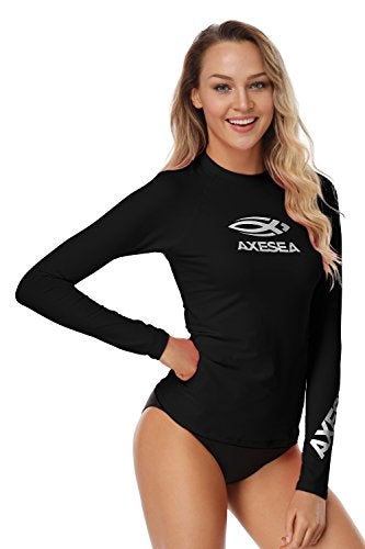 AXESEA Women Rash Guard Long Sleeve Active Top UPF 50+ Rashguard Swim Shirt Surf Swimwear,Black,Small - Image 2