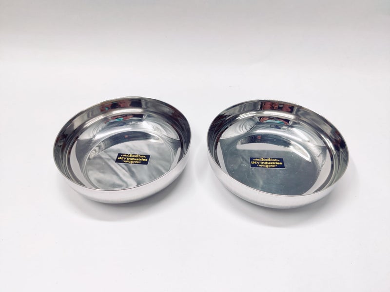 DEV INDUSTRIES Halwa Plate/Snacks Plate - Small -Steel Plate Small, 12cm Each Stainless Steel, Multipurpose Steel Plate Set, Serving Plates for Snacks (Pack of 2) - Image 1