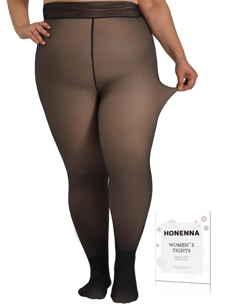 HONENNA Plus Size Fleece Lined Tights, Fake Transparent Curvy Winter Thermal Tights for Women under Dress, medias tÃ©rmicas, Black-3XL-4XL - Image 1