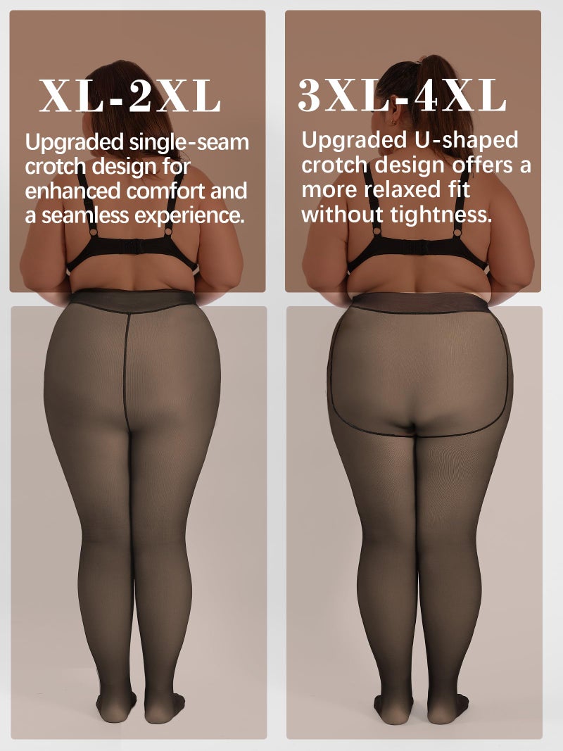 HONENNA Plus Size Fleece Lined Tights, Fake Transparent Curvy Winter Thermal Tights for Women under Dress, medias tÃ©rmicas, Black-3XL-4XL - Image 3