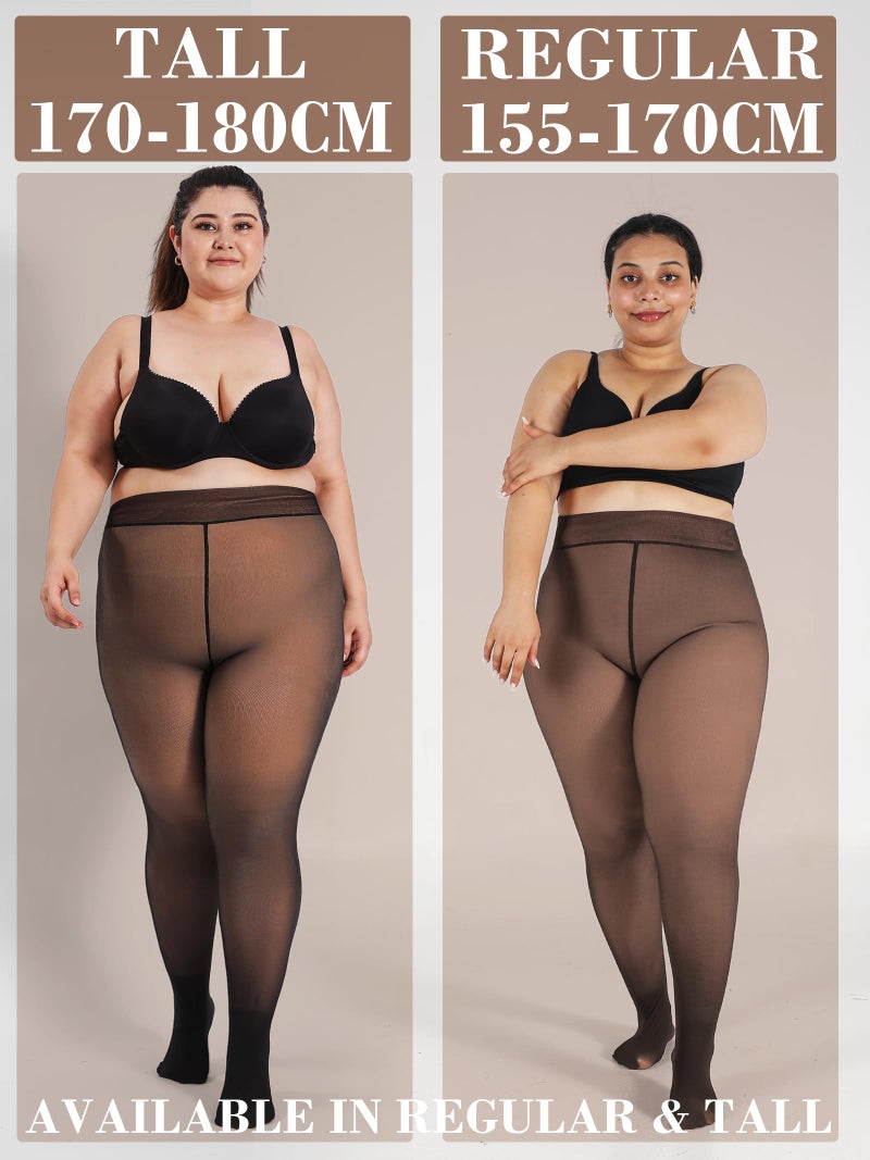 HONENNA Plus Size Fleece Lined Tights, Fake Transparent Curvy Winter Thermal Tights for Women under Dress, medias tÃ©rmicas, Black-3XL-4XL - Image 2