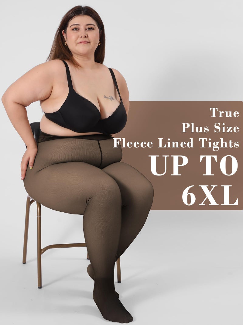 HONENNA Plus Size Fleece Lined Tights, Fake Transparent Curvy Winter Thermal Tights for Women under Dress, medias tÃ©rmicas, Black-3XL-4XL - Image 5