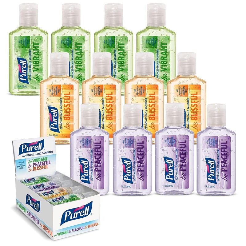 Purell جل مطهر اليدين PURELL المتقدم مع زيوت أساسية، مجموعة متنوعة معطرة، حجم سفر 1 أونصة سائلة زجاجات بغطاء قابل للطي (علبة من 12 زجاجة)- 3901-24-CMRMETRY - Image 1
