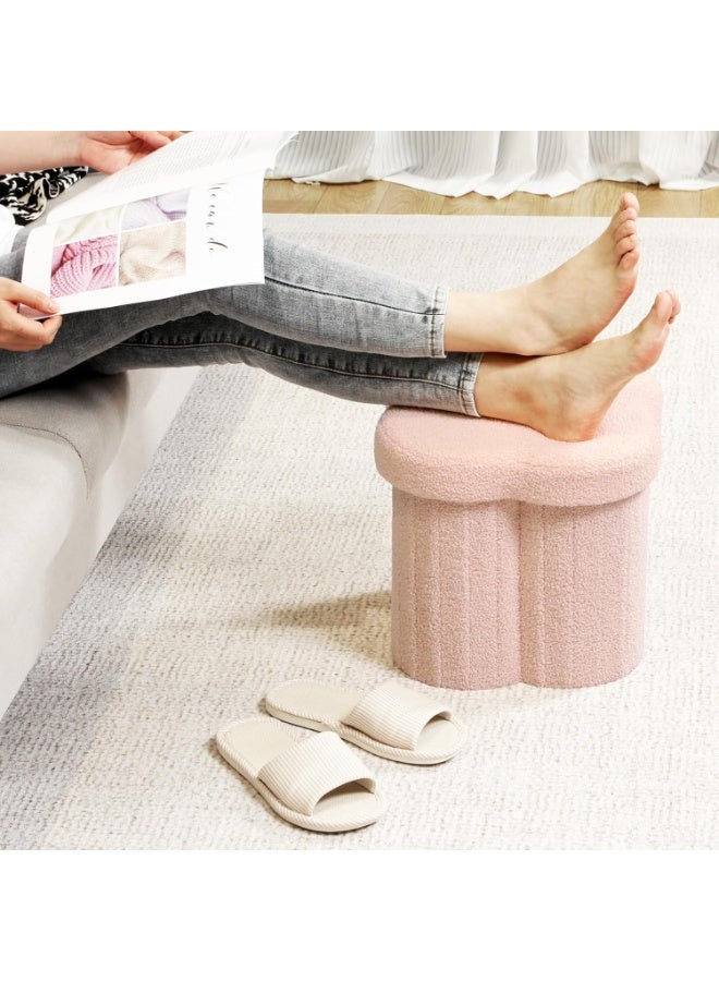 Storage Ottoman Cube, Flowers Shaped Ottomans with Storage Foot Stool Footrest for Lving Room, Boucle Ottoman Seat for Dorm Room,Faux Teddy Fur, pink 11.8"x11.8"x12.6" - Image 5