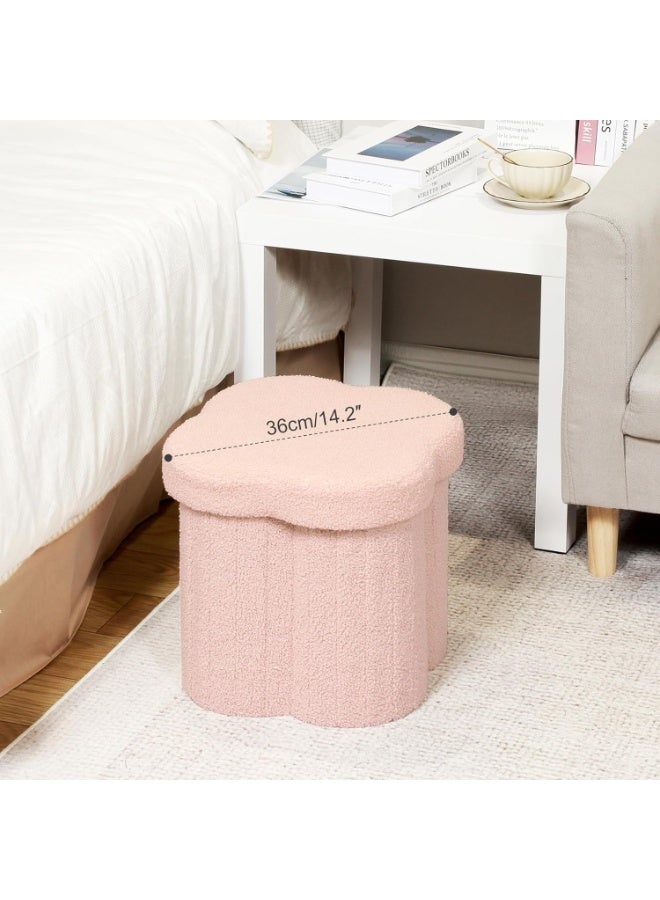 Storage Ottoman Cube, Flowers Shaped Ottomans with Storage Foot Stool Footrest for Lving Room, Boucle Ottoman Seat for Dorm Room,Faux Teddy Fur, pink 11.8"x11.8"x12.6" - Image 4