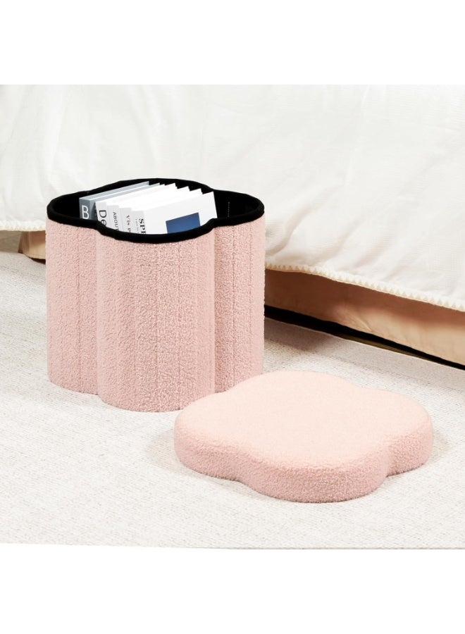 Storage Ottoman Cube, Flowers Shaped Ottomans with Storage Foot Stool Footrest for Lving Room, Boucle Ottoman Seat for Dorm Room,Faux Teddy Fur, pink 11.8"x11.8"x12.6" - Image 2