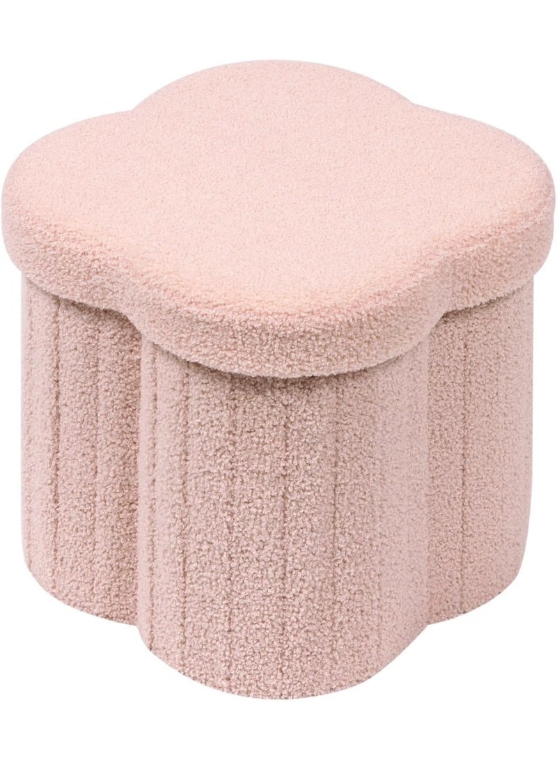 Storage Ottoman Cube, Flowers Shaped Ottomans with Storage Foot Stool Footrest for Lving Room, Boucle Ottoman Seat for Dorm Room,Faux Teddy Fur, pink 11.8"x11.8"x12.6" - Image 1