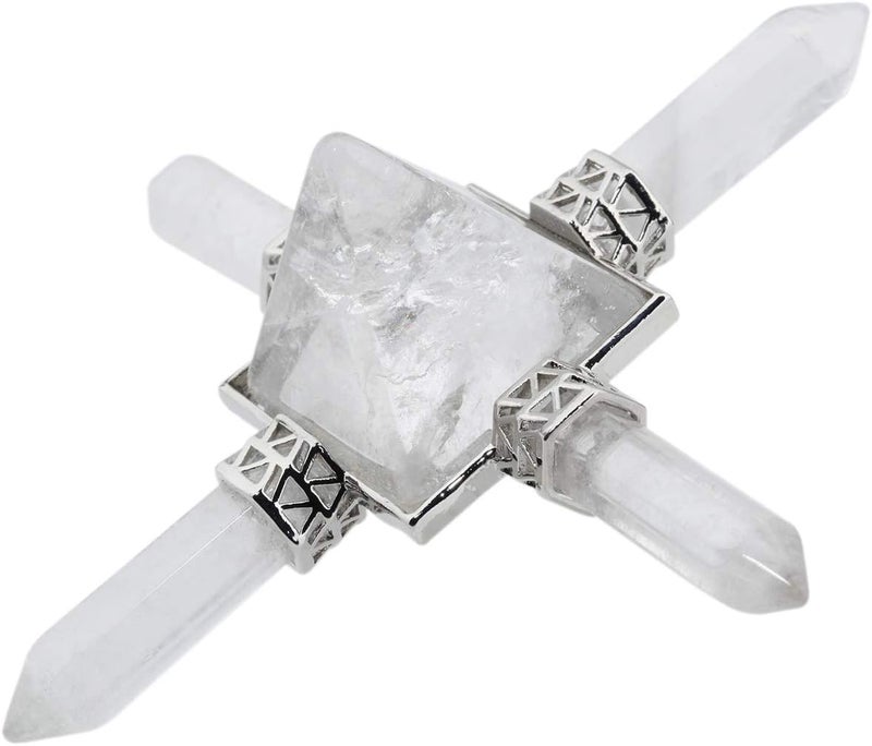 mookaitedecor Healing Crystals Pyramid Quartz Energy Generator with Rock Quartz 4 Points Pyramid for Meditation Reiki Home Decor