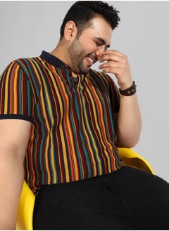 Instafab Plus Men's Striped Multicolour Regular Fit Casual T-Shirt  - Image 1