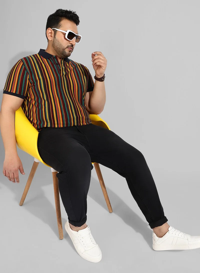 Instafab Plus Men's Striped Multicolour Regular Fit Casual T-Shirt