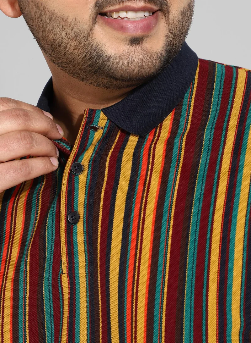 Instafab Plus Men's Striped Multicolour Regular Fit Casual T-Shirt