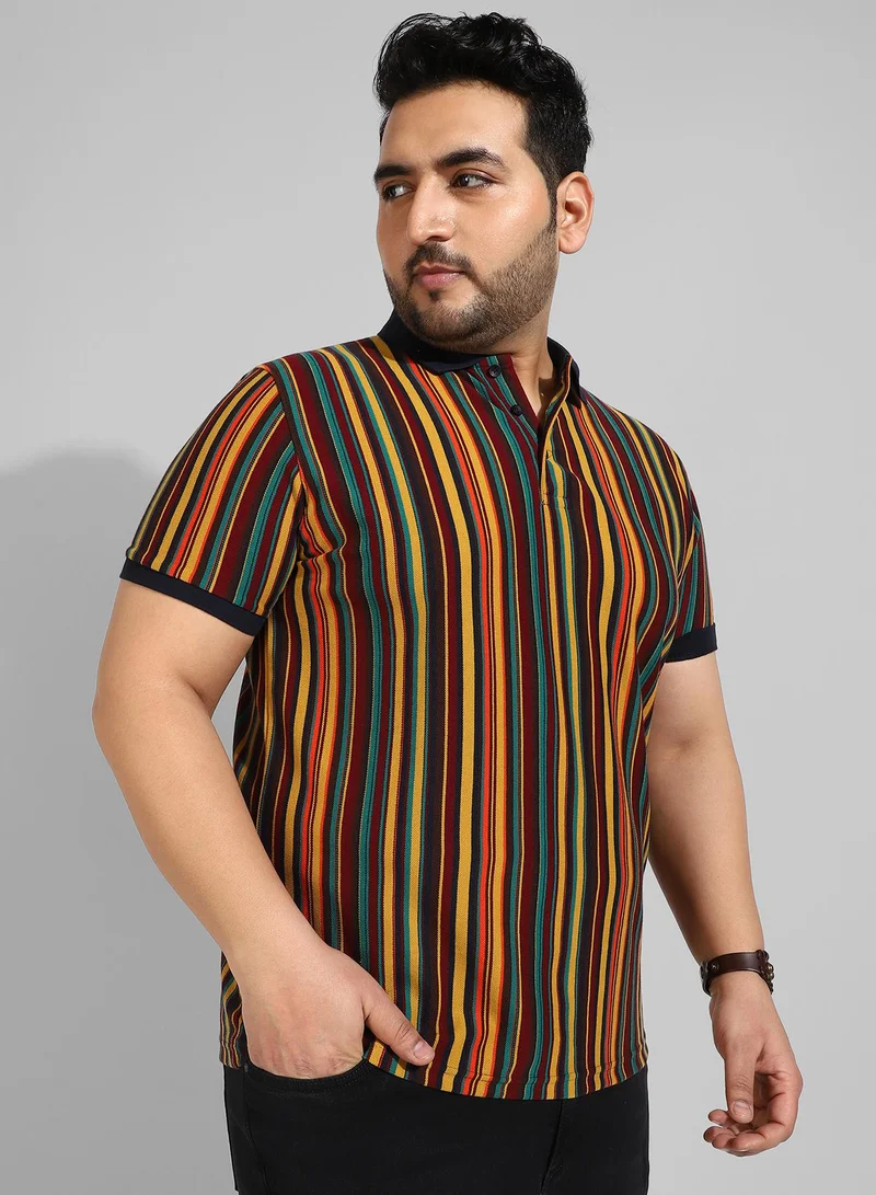 Instafab Plus Men's Striped Multicolour Regular Fit Casual T-Shirt