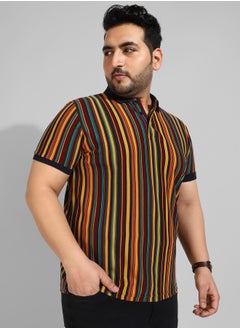 Instafab Plus Men's Striped Multicolour Regular Fit Casual T-Shirt  - Image 3