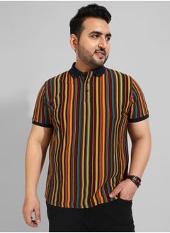 Instafab Plus Men's Striped Multicolour Regular Fit Casual T-Shirt  - Image 2