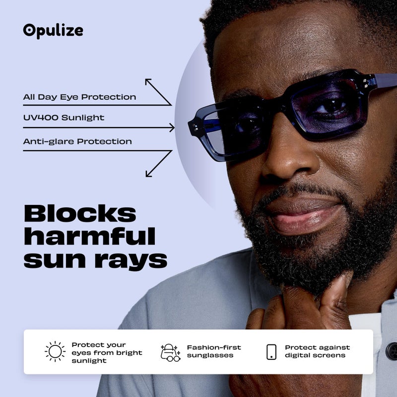 OPULIZE نظارات شمسية للرجال والنساء - إطار مستطيل شفاف عتيق مع مفصلات زنبركية - نظارات شمسية عصرية ريترو مع عدسات حماية UV400 - شفاف أسود/شفاف (عبوة من 2) - Image 5