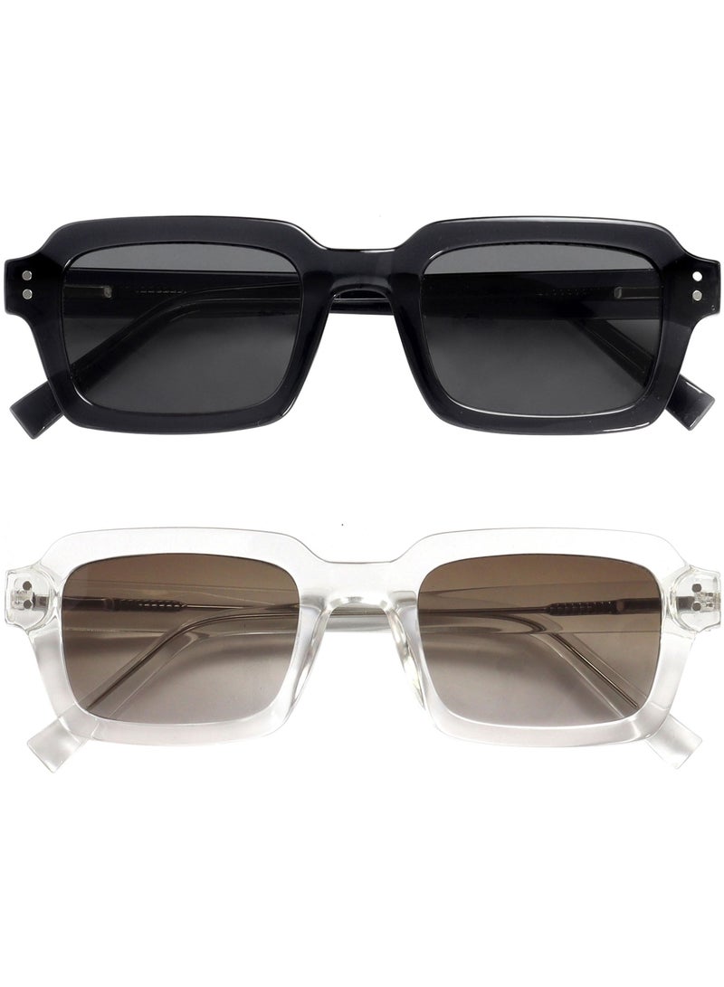 OPULIZE نظارات شمسية للرجال والنساء - إطار مستطيل شفاف عتيق مع مفصلات زنبركية - نظارات شمسية عصرية ريترو مع عدسات حماية UV400 - شفاف أسود/شفاف (عبوة من 2) - Image 1