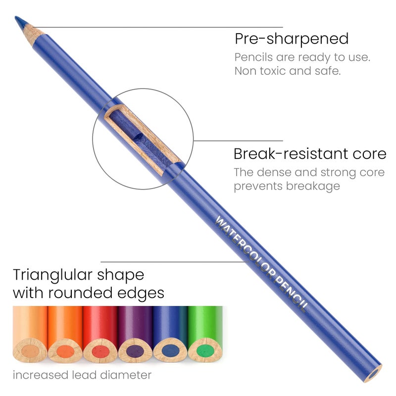 ARTEZA Watercolor Pencils SoftCore TriangularShaped PreSharpened Set of 48 - Image 4